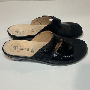 Think! Womens Black Slip On Leather Heel Clogs Mules Size 10.5 EU 41